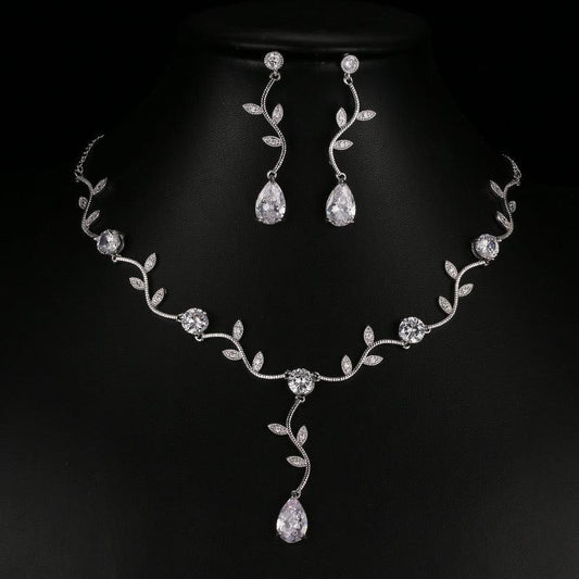 Best Selling Gold-plated Temperament Branch Zircon Set In Europe And America Simple Fashion Cross-border Supply Hot Selling Zircon Jewelry Set - BUNNY BAZAR