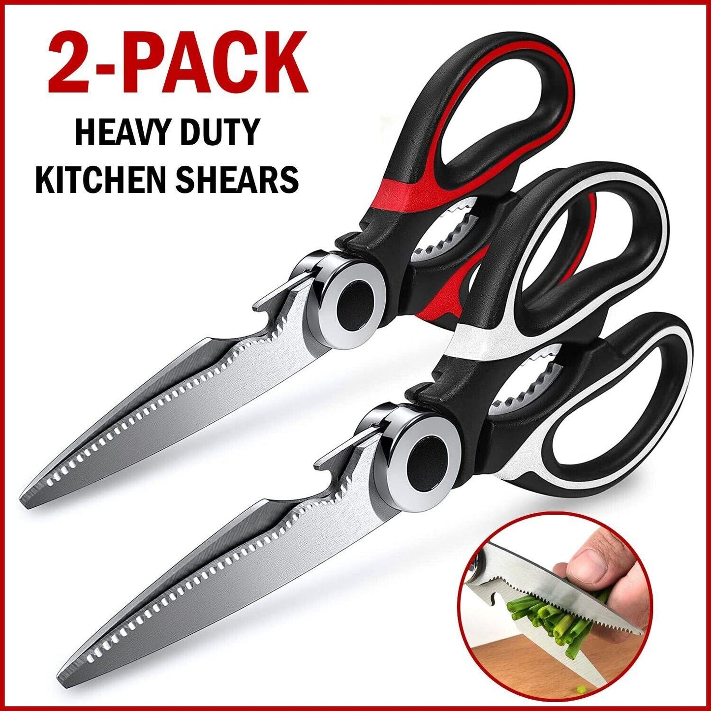 2PC Kitchen Shears Utility Kitchen Scissors Stainless Steel HEAVY DUTY Meat Tool - BUNNY BAZAR