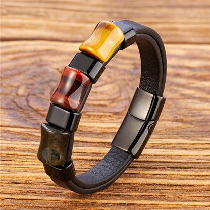 Fashion Natural Tiger Eye Men Stainless Steel Magnetic Buckle Bracelet - BUNNY BAZAR