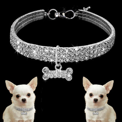 Bling Rhinestone Dog Collar Crystal Puppy Chihuahua Pet Dog Collars Leash For Small Medium Dogs Cats - BUNNY BAZAR