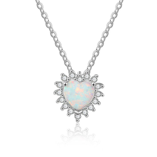 Heart Shaped Opal Necklace Pendant - BUNNY BAZAR