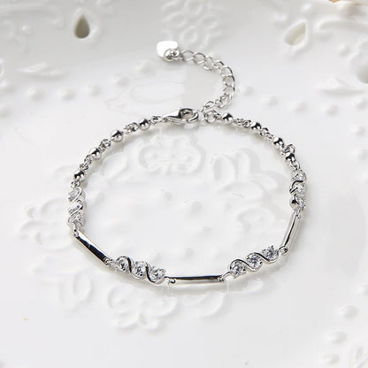 Sterling Silver Diamond Bracelet With Hearts And Arrows - BUNNY BAZAR