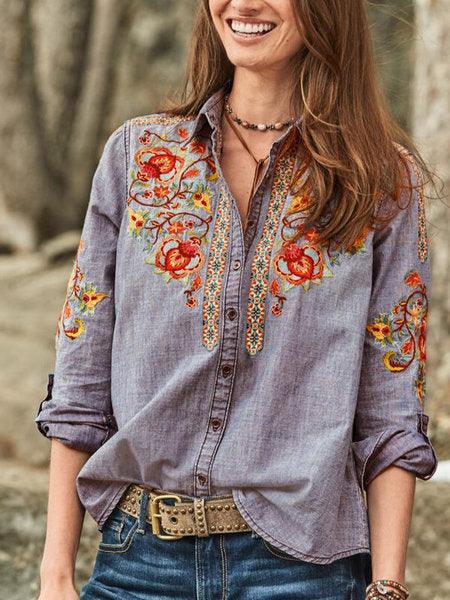 Embroidered lapel shirt - BUNNY BAZAR