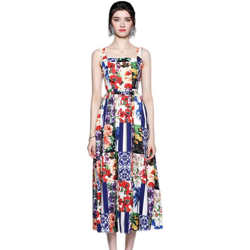 Printed One-shoulder Halter Dress - BUNNY BAZAR