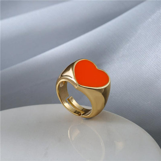 Gold Color Drip Oil Love Ring Women - BUNNY BAZAR