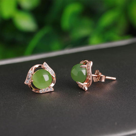 Ethnic style green jade earrings sterling silver and Tianyu earrings with certificate 925 silver rose gold jasper earrings - BUNNY BAZAR