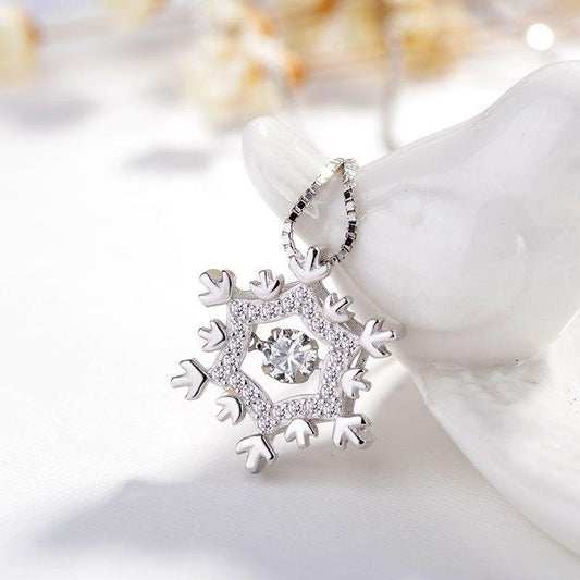 South Korea S925 Sterling Silver Diamond Pendant all-match simple temperament smart Snowflake Necklace female silver jewelry factory direct - BUNNY BAZAR