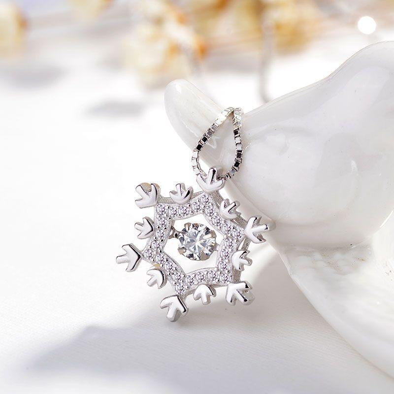 South Korea S925 Sterling Silver Diamond Pendant all-match simple temperament smart Snowflake Necklace female silver jewelry factory direct - BUNNY BAZAR