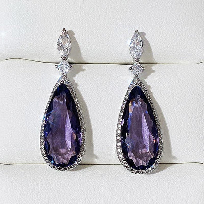Micro-inlaid Purple Zircon Long Women Bridal Earrings - BUNNY BAZAR
