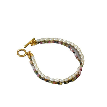 Freshwater Orzo Pearl Colorful Tourmaline Beaded Bracelet - BUNNY BAZAR