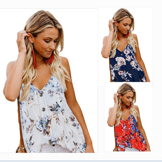 Women's V-Neck Sleeveless Print Top Women - BUNNY BAZAR