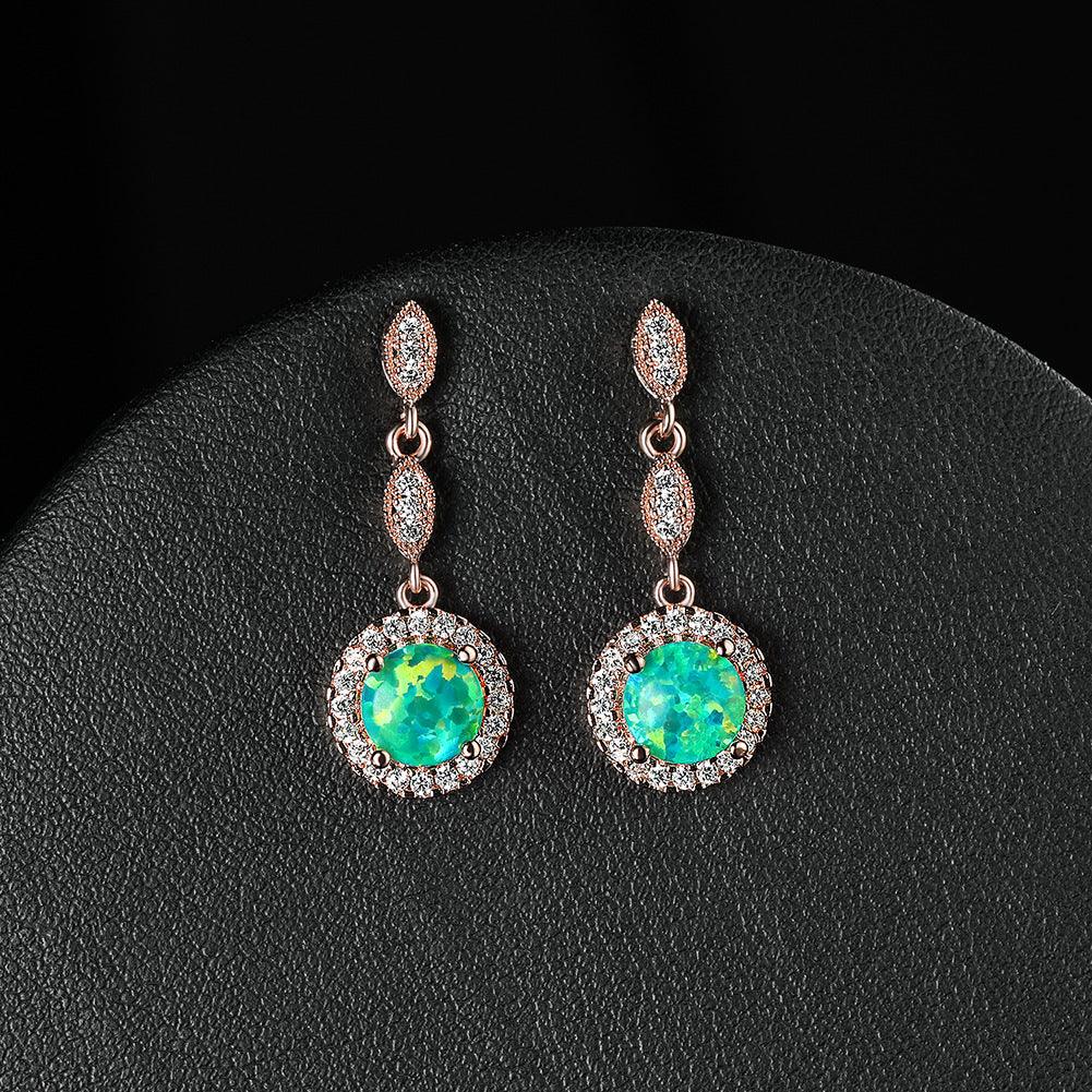 Trendy Rose Gold White Gold Multicolor Round Opal Draping Versatile Earrings - BUNNY BAZAR