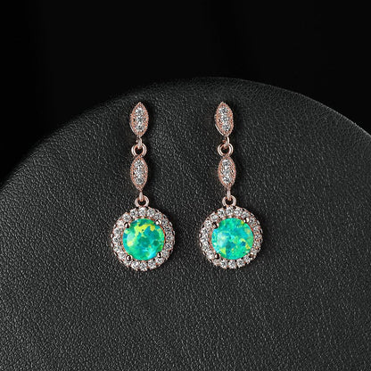 Trendy Rose Gold White Gold Multicolor Round Opal Draping Versatile Earrings - BUNNY BAZAR