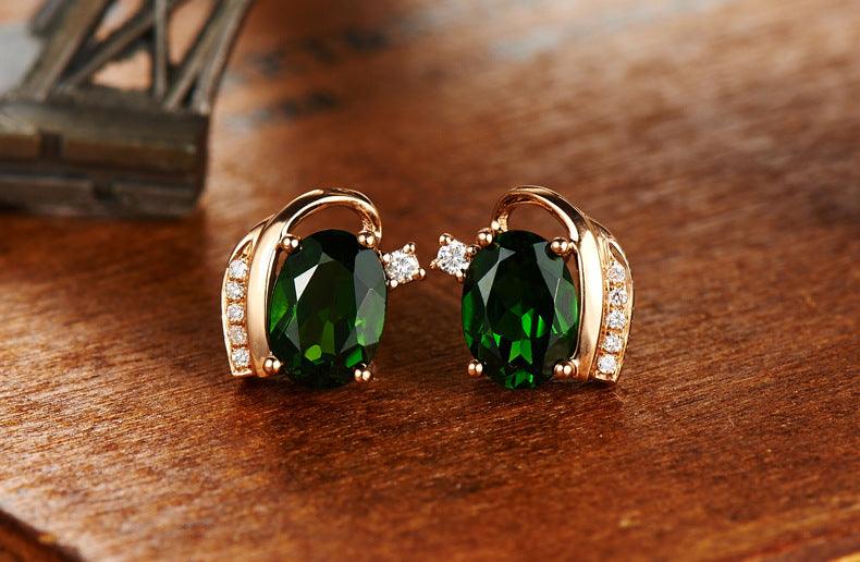 Emerald Treasure Stud Earrings Vintage Green Tourmaline Color Treasure Crystal Women's - BUNNY BAZAR