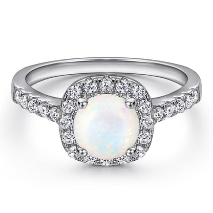 BB-24 Sterling Silver Ring Female Opal Row Ring Red Corundum Color Zircon Ring - BUNNY BAZAR