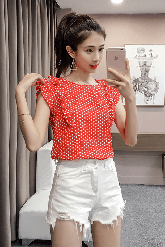 Ruffled polka dot vest shirt - BUNNY BAZAR