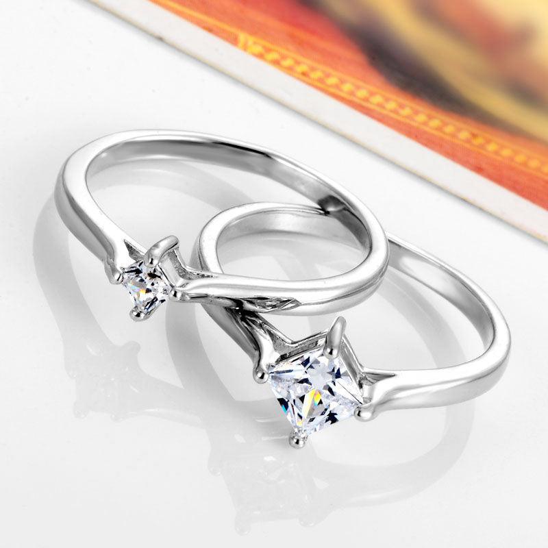 Eternal diamond and diamond ring couple simulation of men and women of beautiful simple zircon ring engagement ring - BUNNY BAZAR