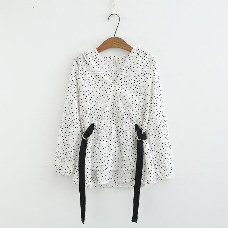 V-neck polka dot streamer long sleeve shirt - BUNNY BAZAR