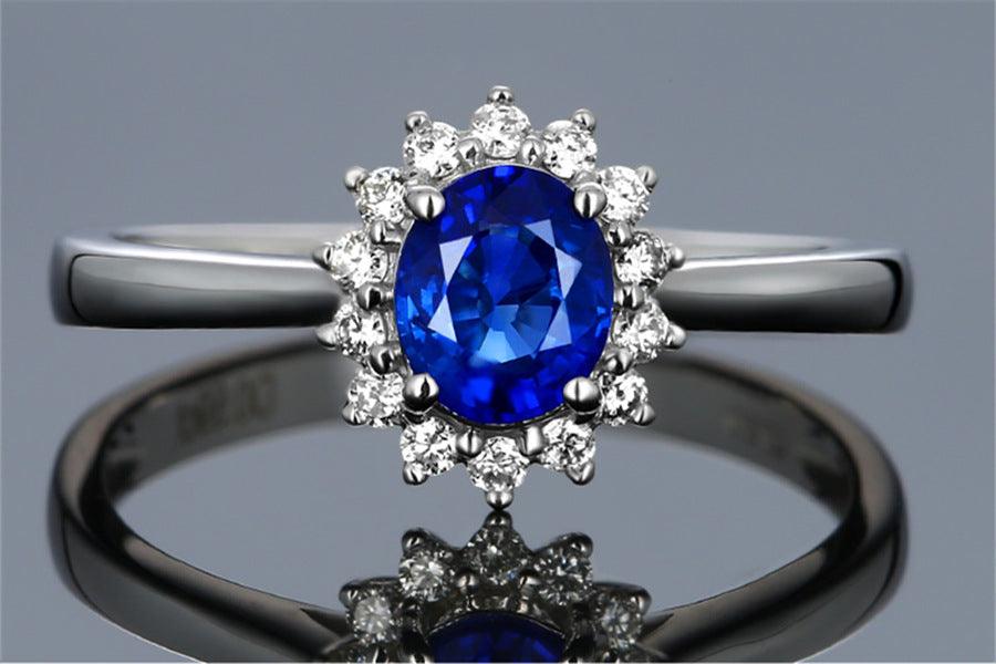 High-end foreign explosions jewelry Europe and the United States popular engagement ring high-grade blue zircon gold ring - BUNNY BAZAR