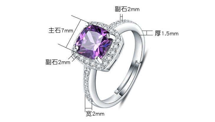 925 Sterling Silver Girl Korean Temperament Diamond Amethyst Ring Tail Ring - BUNNY BAZAR