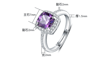 925 Sterling Silver Girl Korean Temperament Diamond Amethyst Ring Tail Ring - BUNNY BAZAR