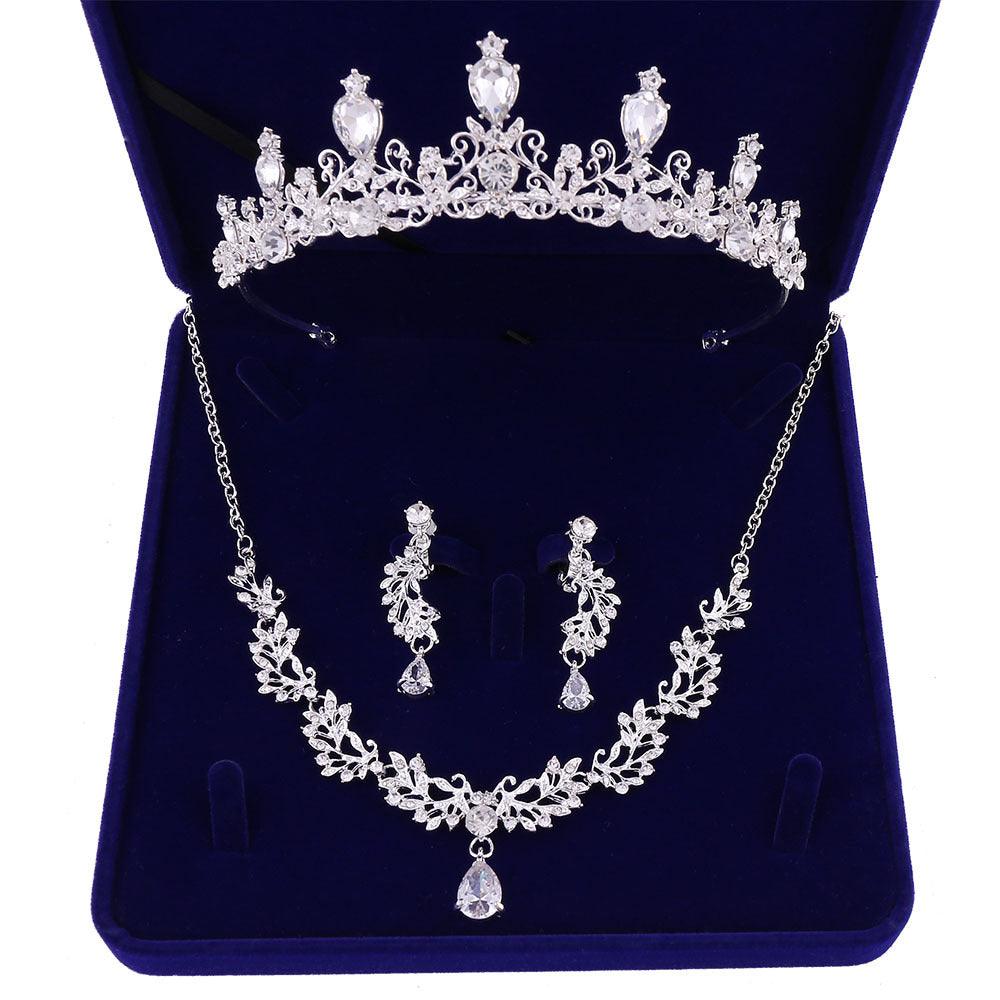 Leaf Inlaid AAA Zircon Bridal Crown Necklace Ornament - BUNNY BAZAR