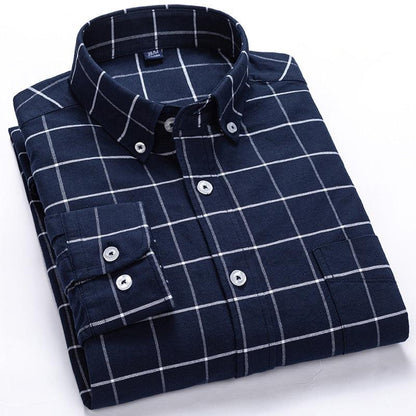 Men's All-match Cotton Plaid Long-sleeved Shirt - BUNNY BAZAR