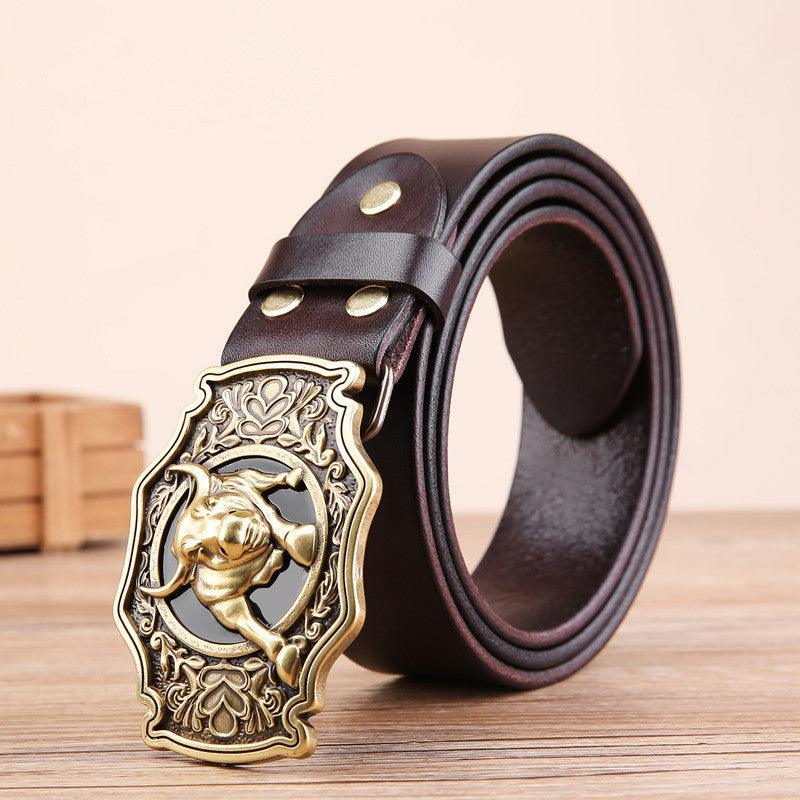 Cow Head Copper Buckle Belt Cowhide Smooth Buckle Belt - BUNNY BAZAR