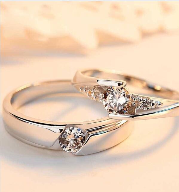 Simulation Diamond Ring Couple Rings A Pair of Live 925 Silver Men and Women Marriage Rings Lettering Rings Diamond Rings - BUNNY BAZAR