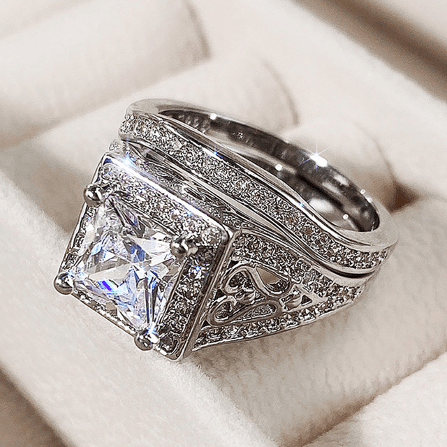 Fashion Wedding Ring Set For Women Dazzling Square - BUNNY BAZAR