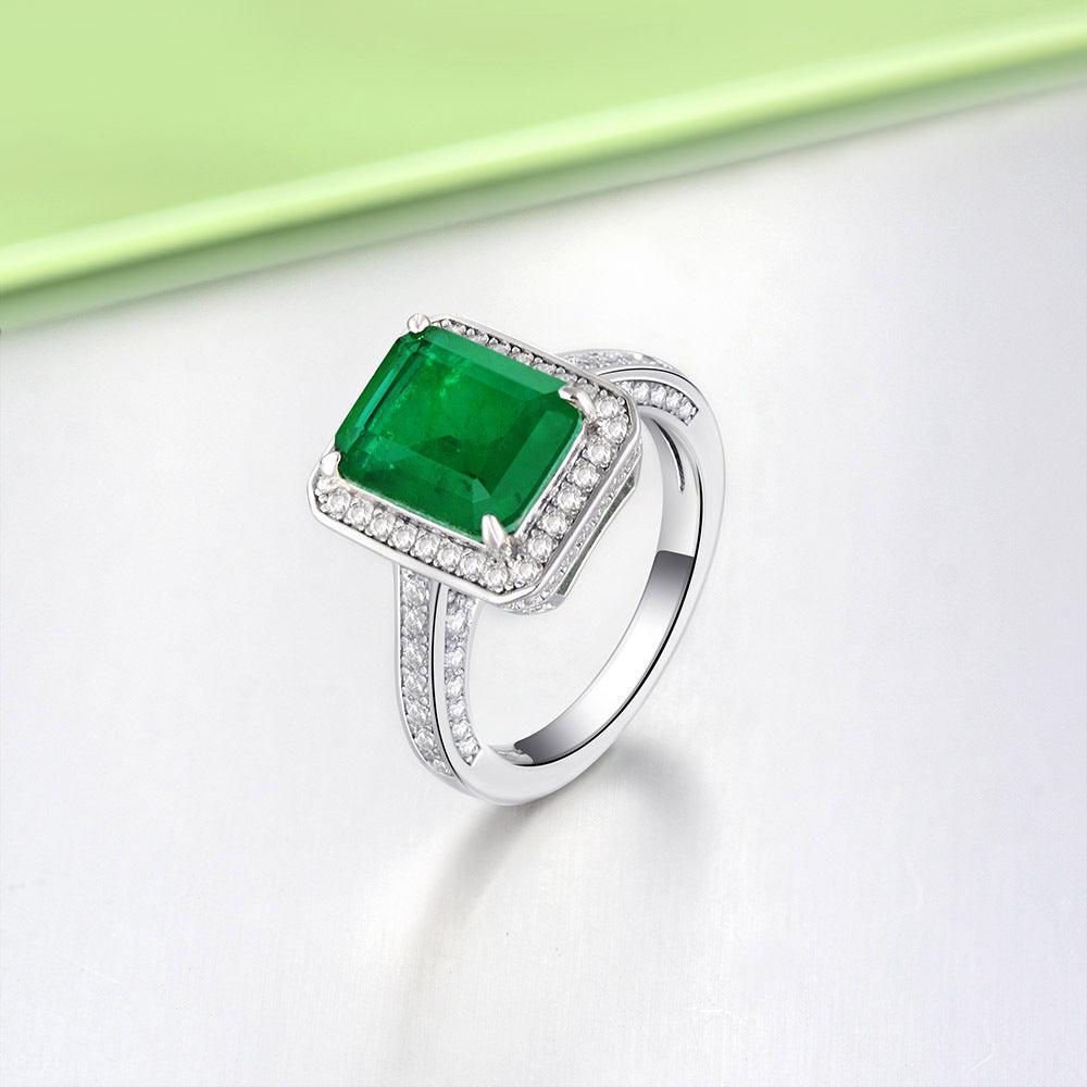 S925 Sterling Silver European And American Emerald Rectangular Ring - BUNNY BAZAR