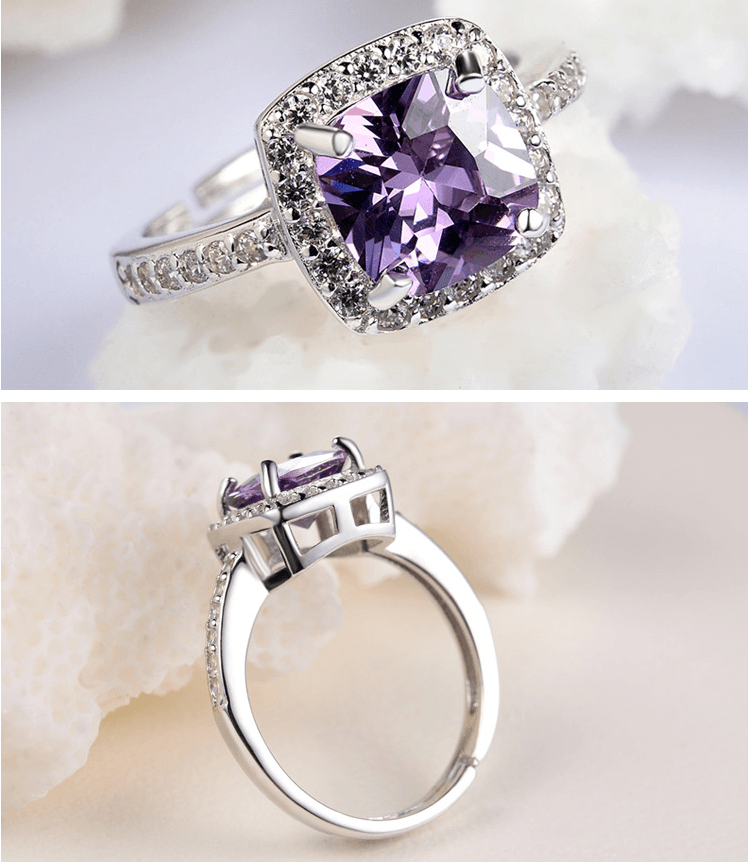 925 Sterling Silver Girl Korean Temperament Diamond Amethyst Ring Tail Ring - BUNNY BAZAR