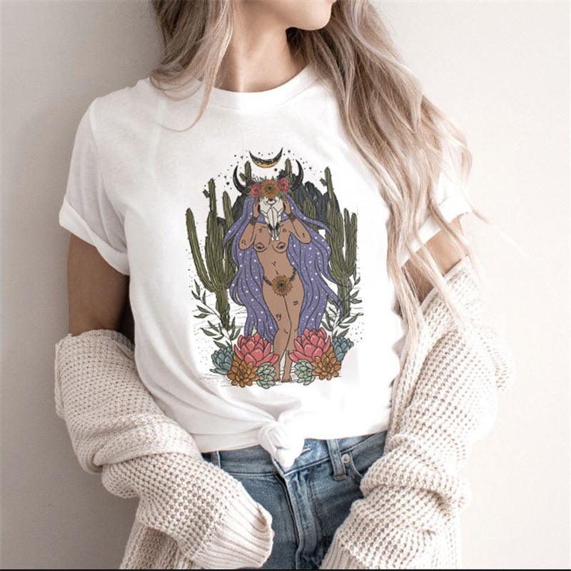 Fashion Moon Retro Gothic Print T-shirt Women - BUNNY BAZAR