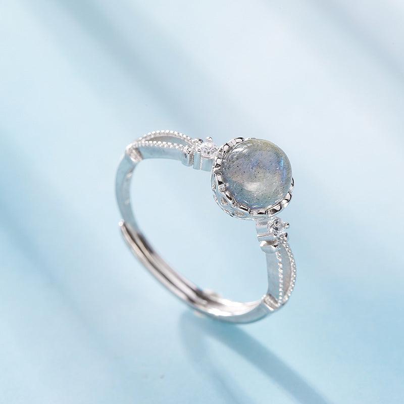 S925 Silver Jewelry Fashion Temperament Bracelet Moonstone Crown Diamond Ring - BUNNY BAZAR