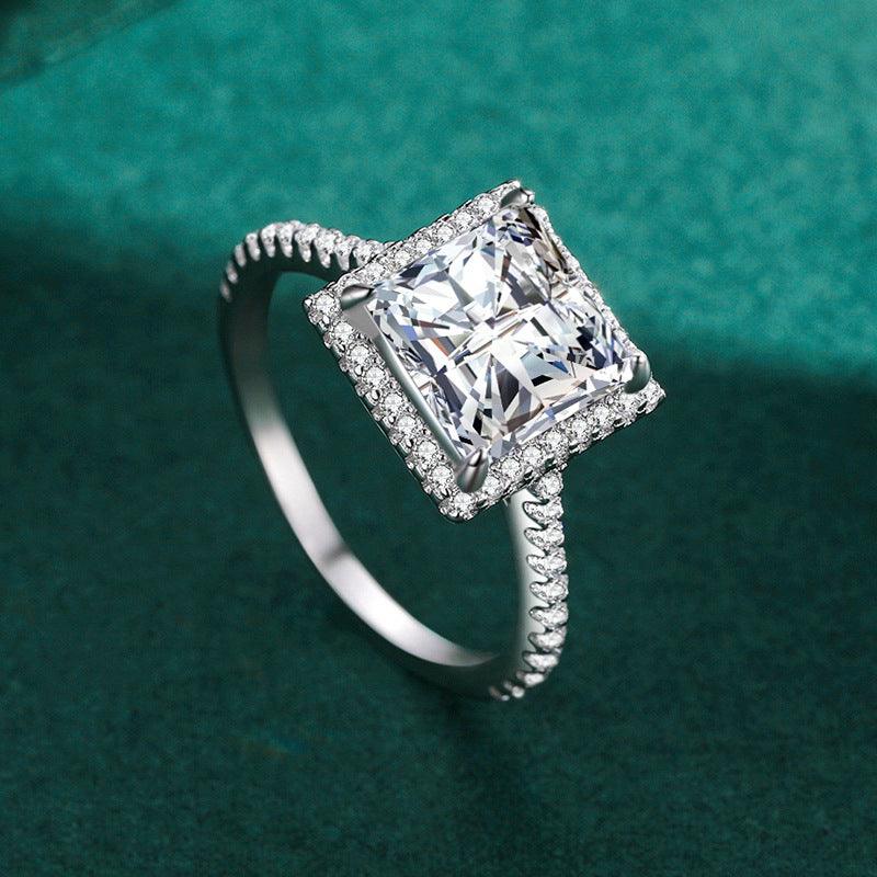 S925 Sterling Silver Square Simulation Diamond Ring - BUNNY BAZAR