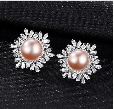 Sterling Silver Snowflake Stud Earrings Korean Gemstone Pearl Earrings Fashion Silver - BUNNY BAZAR