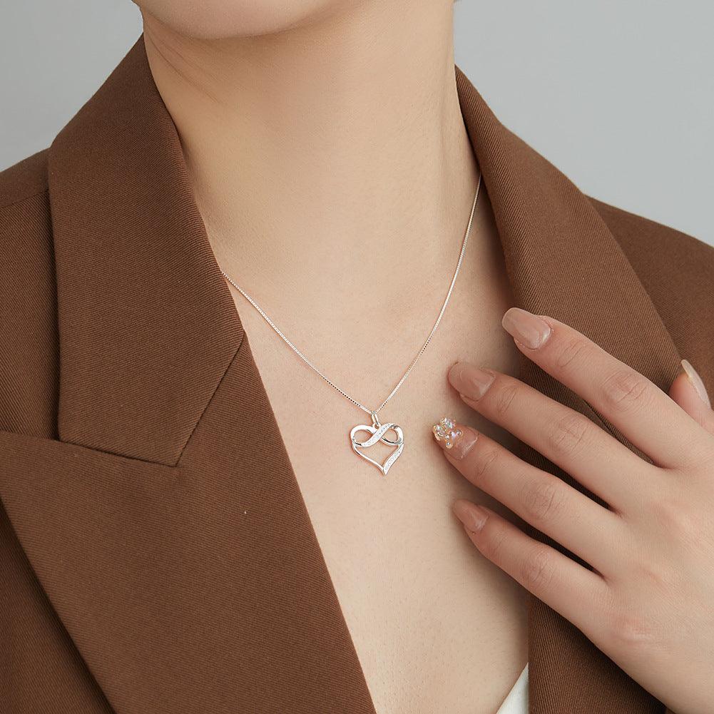 Love Necklace Female Simple Heart-shaped 8-character Necklace Light Luxury Inlaid Zirconium Sterling Silver Clavicle Chain - BUNNY BAZAR