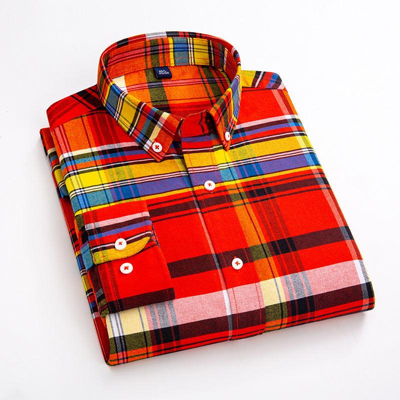 Men's All-match Cotton Plaid Long-sleeved Shirt - BUNNY BAZAR