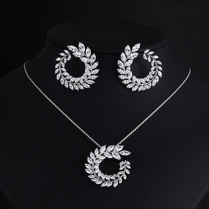 Classic Style High-end Necklace Earrings Set Olive Branch Bridal Jewelry - BUNNY BAZAR