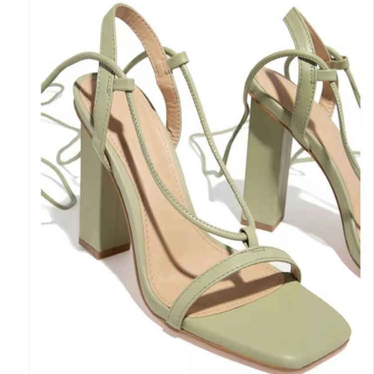 Women Shoes Square Toe Ankle Lace-Up Strappy Sandals Fashion Party Pumps - BUNNY BAZAR