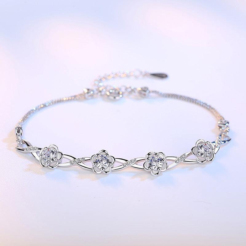 Peach flower silver bracelet - BUNNY BAZAR