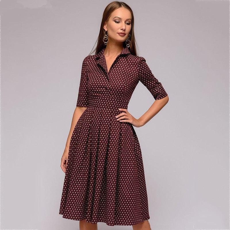 Women's Elegant Half Sleeve Lapel Party Casual Dress - BUNNY BAZAR