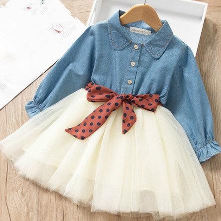 Toddler Dress Fashion Denim Panel Mesh Skirt - BUNNY BAZAR