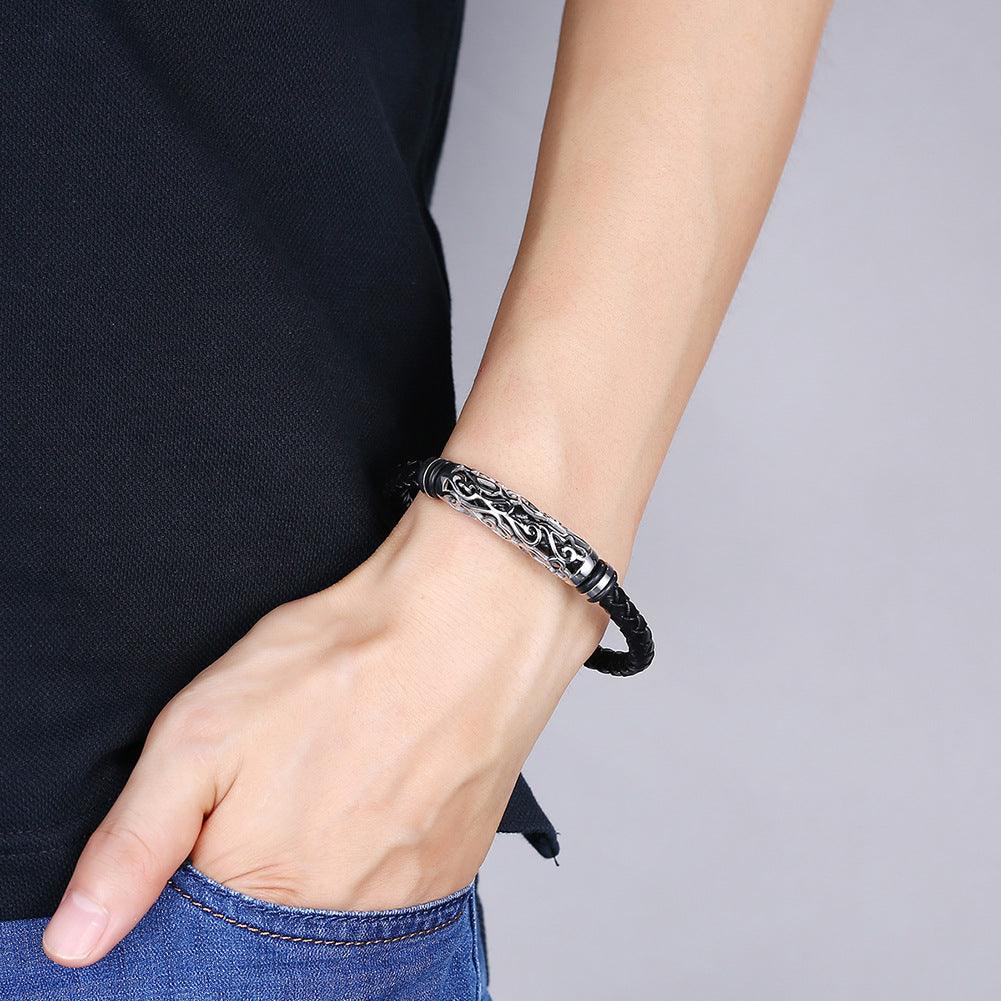 Punk stainless steel leather bracelet - BUNNY BAZAR