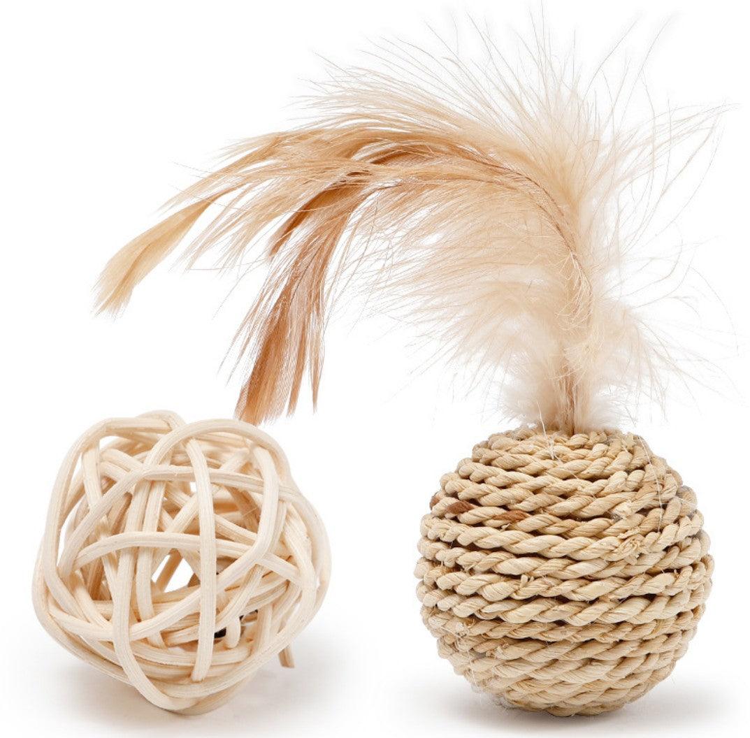 Rattan Bell Ball Feather Sepak Takraw Funny Cat Toy - BUNNY BAZAR