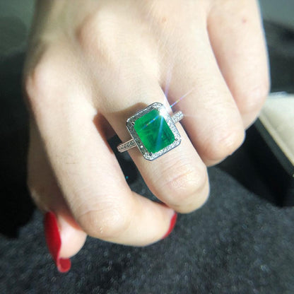 S925 Sterling Silver European And American Emerald Rectangular Ring - BUNNY BAZAR