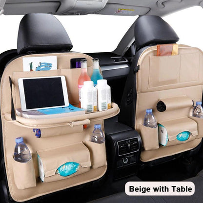 Car Seat Back Pu Leather Pad Bag Car Storage Organizer Foldable Table Tray Travel Storage Bag Auto Accessories - BUNNY BAZAR