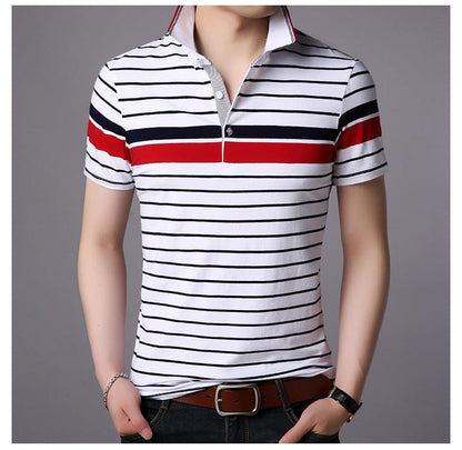 Men's striped lapel short-sleeved T-shirt - BUNNY BAZAR