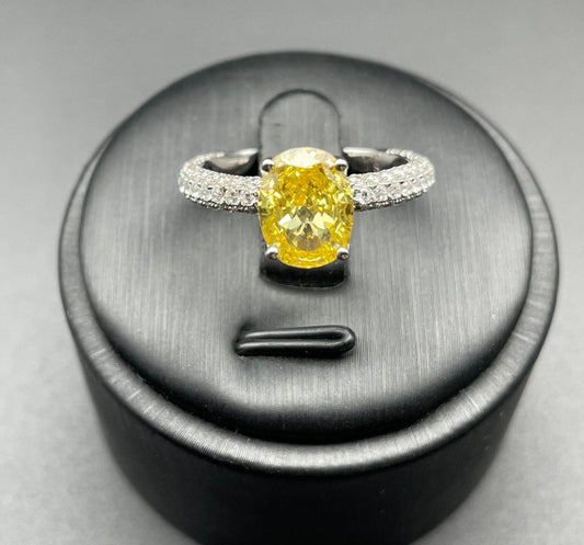 S925 Silver Cubic Zirconia Yellow Simple Elegant Ring Women - BUNNY BAZAR