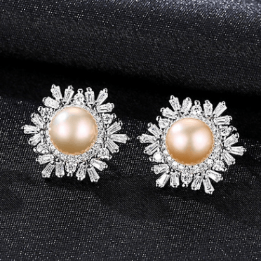 Sterling Silver Snowflake Stud Earrings Korean Gemstone Pearl Earrings Fashion Silver - BUNNY BAZAR